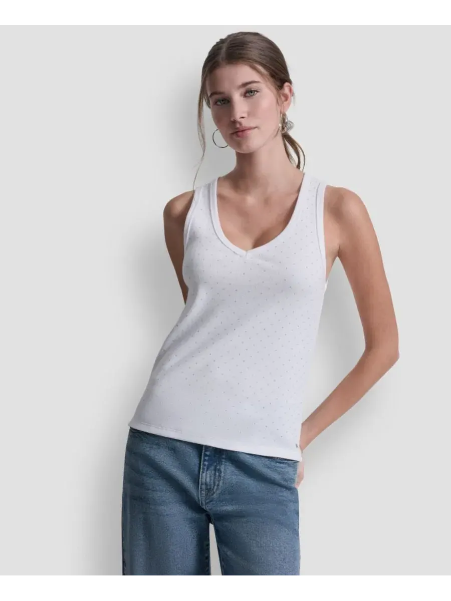 Женская майка с V-образным вырезом, украшенная стразами DKNY Jeans