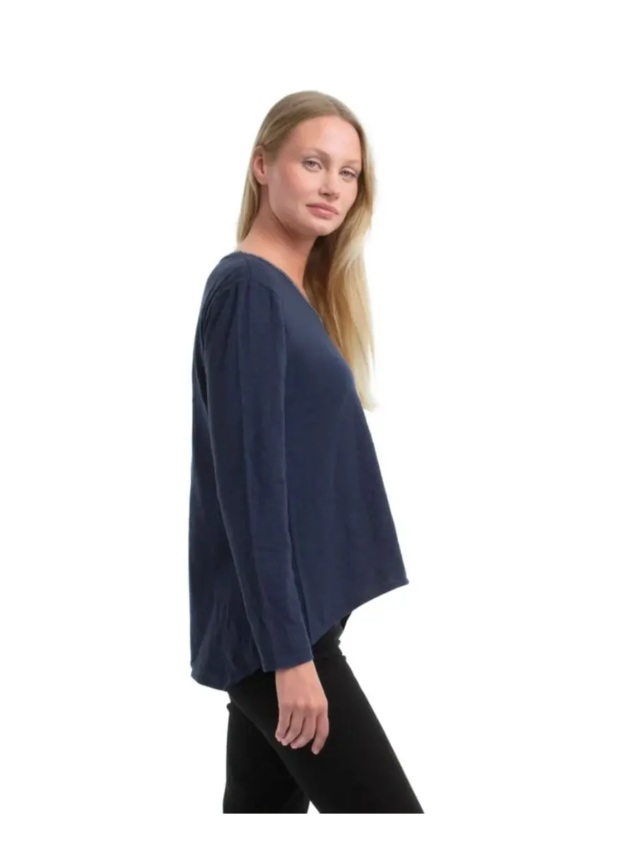 Женская футболка с V-образным вырезом и металлизированной нитью WILT Clothing — изображение 3 из 5, синий