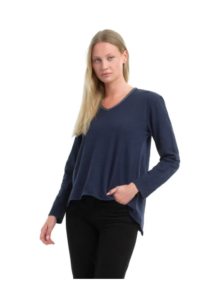 Женская футболка с V-образным вырезом и металлизированной нитью WILT Clothing — изображение 4 из 5, синий