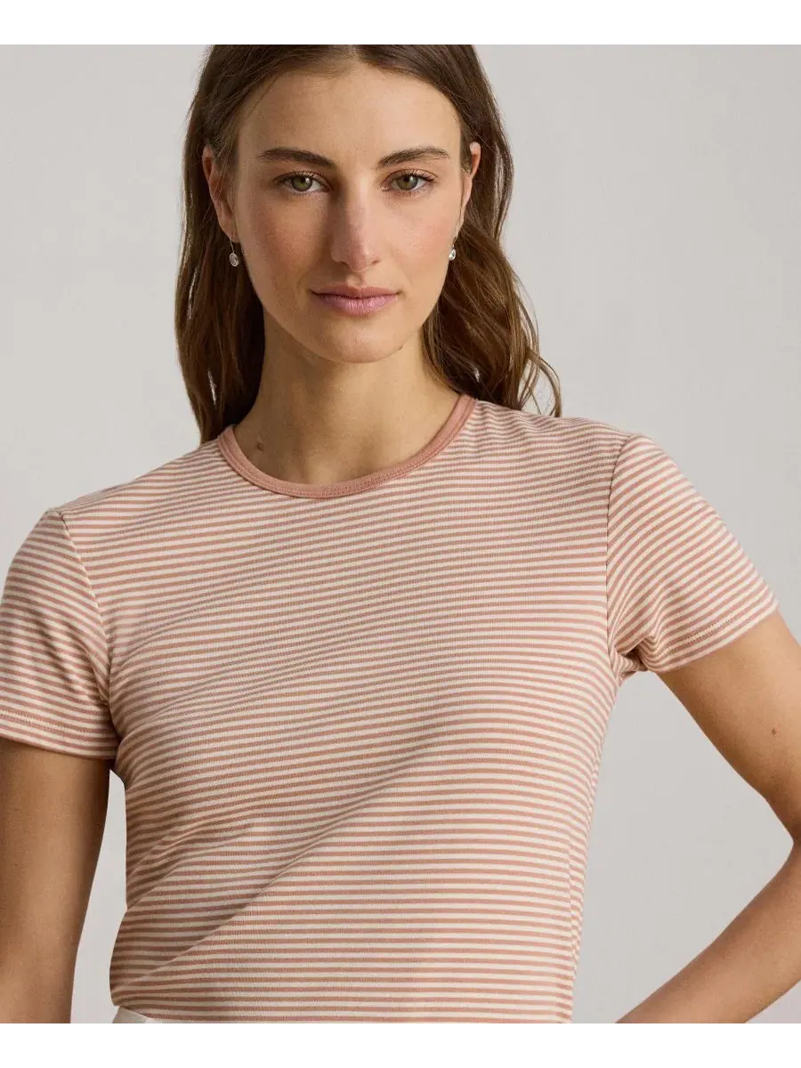 Женская полосатая футболка с коротким рукавом Lauren Ralph Lauren — изображение 4 из 7, розовый/кремовый