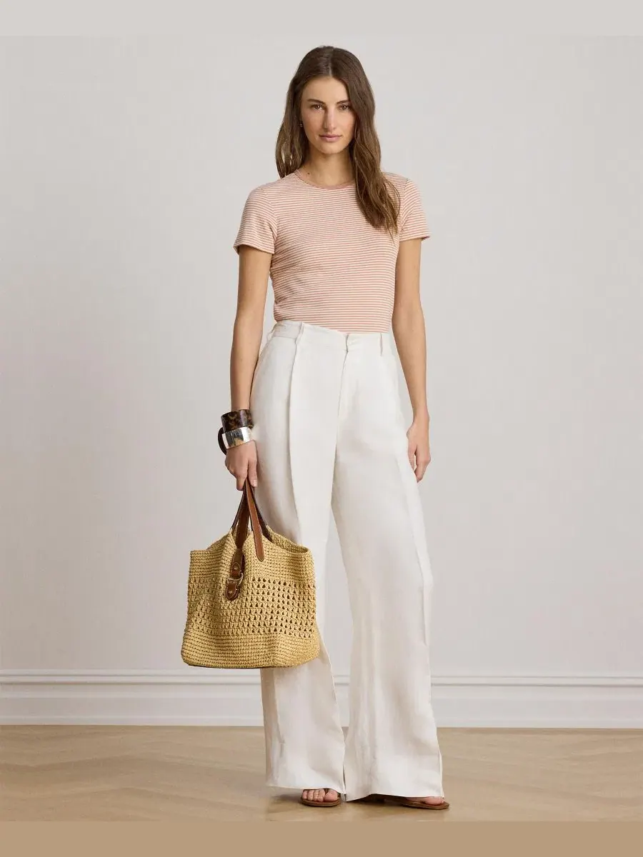 Женская полосатая футболка с коротким рукавом Lauren Ralph Lauren — изображение 7 из 7, розовый/кремовый
