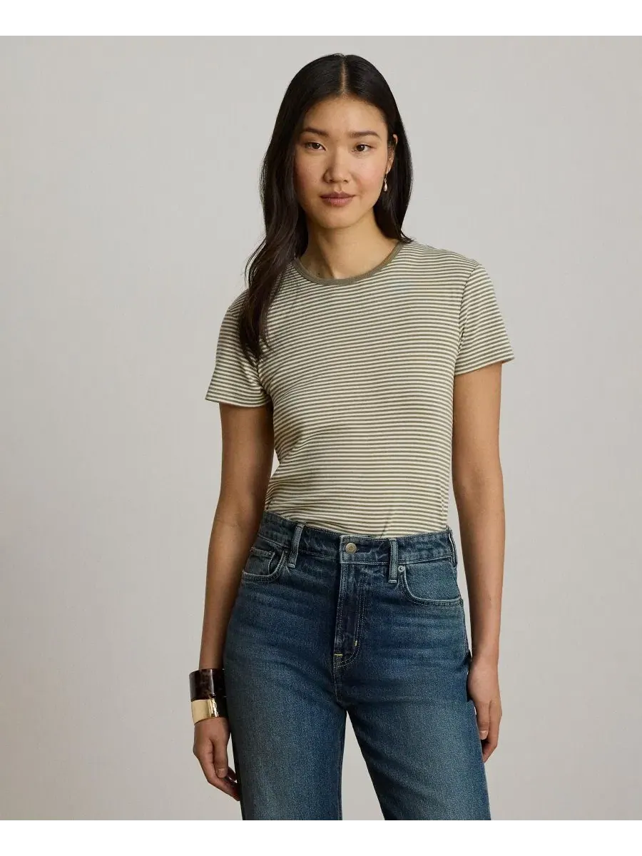 Женская полосатая футболка с коротким рукавом Lauren Ralph Lauren — изображение 1 из 7, светлый/кремовый