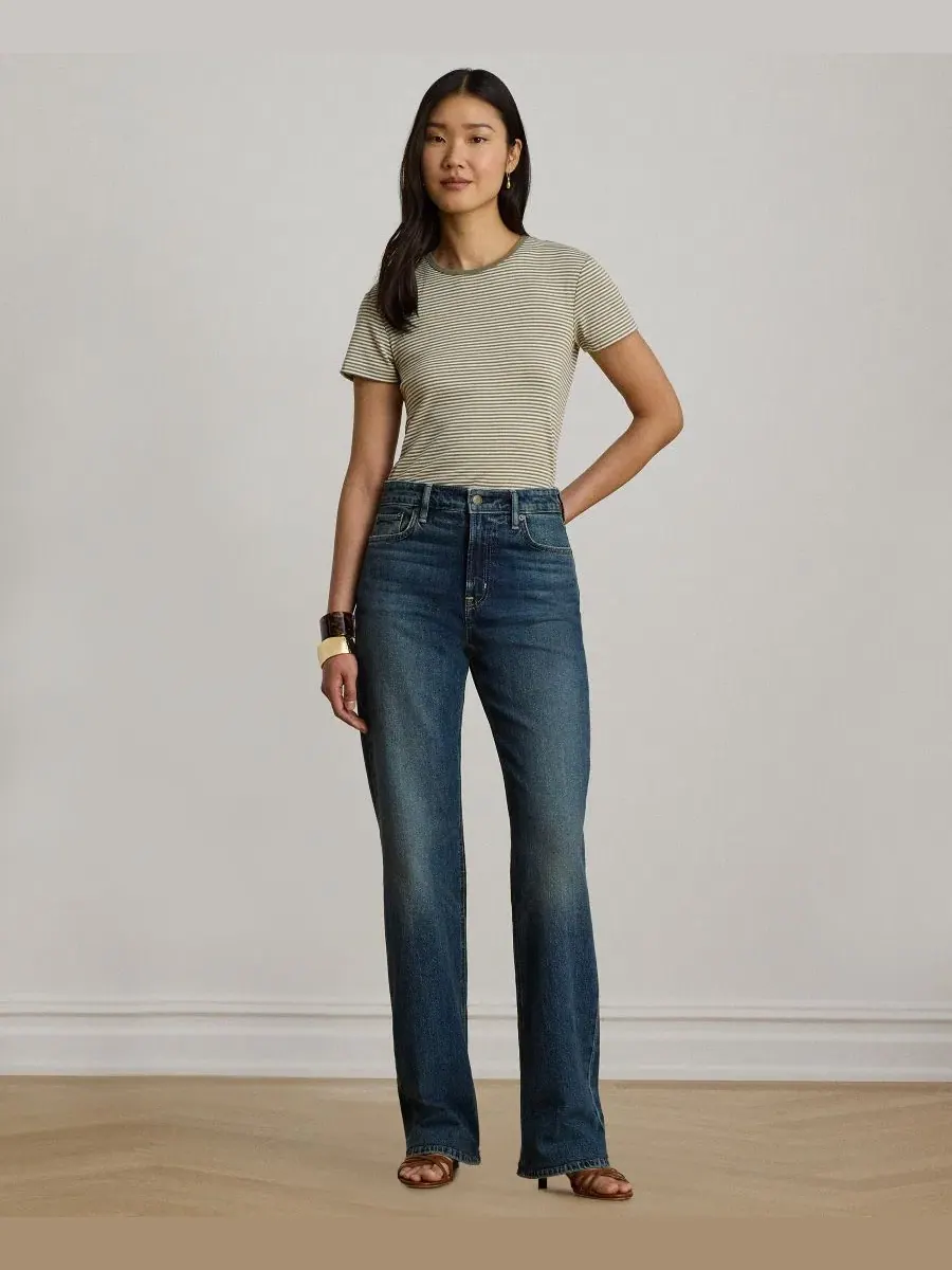 Женская полосатая футболка с коротким рукавом Lauren Ralph Lauren — изображение 2 из 7, светлый/кремовый