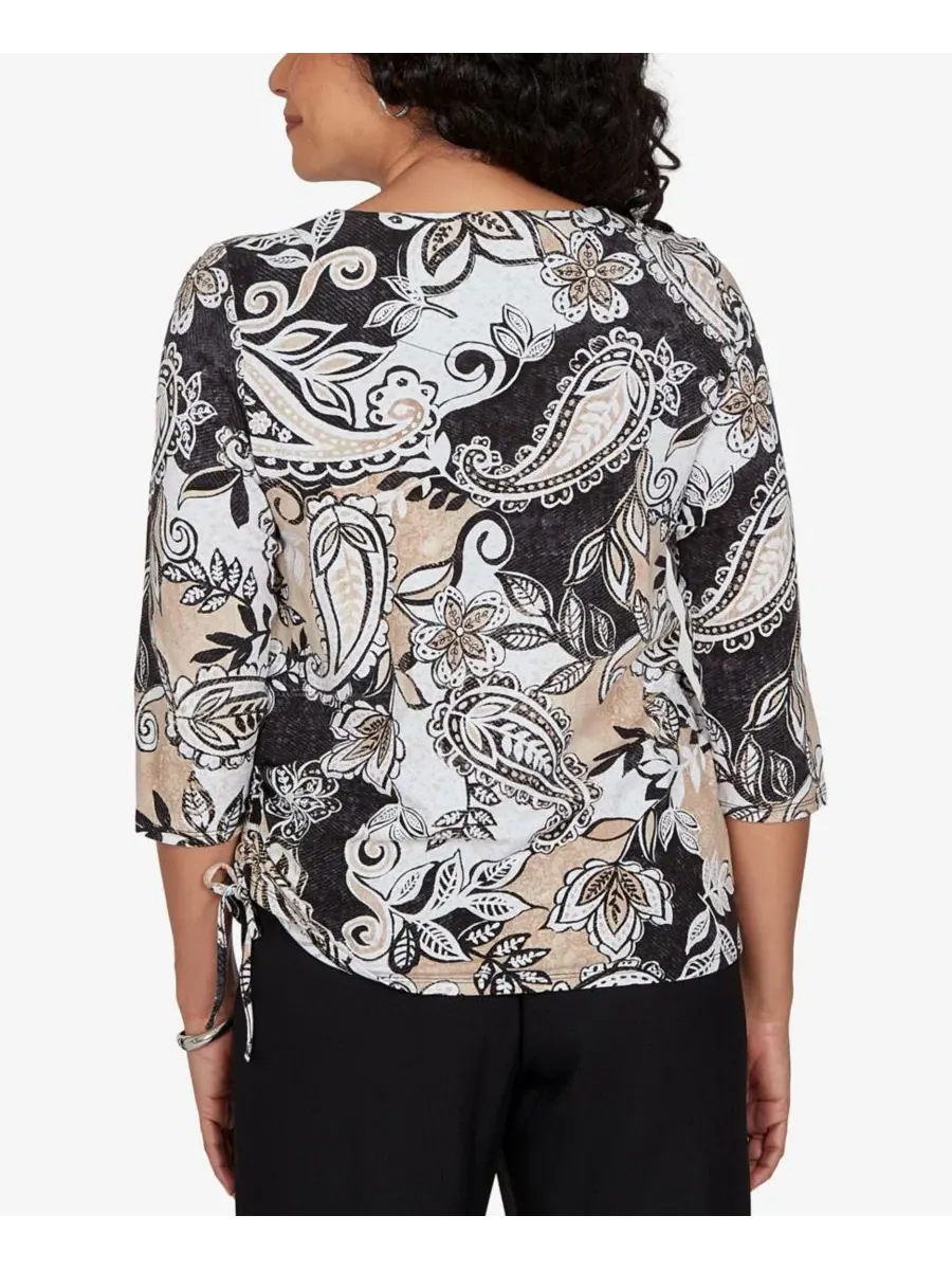 Топ с принтом пейсли Petite Paisley Neutrals Knit Top Alfred Dunner — изображение 5 из 5, черный/бежевый