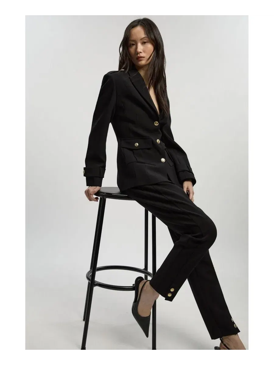 Укороченные военные прямые брюки Karen Millen — изображение 2 из 7, черный