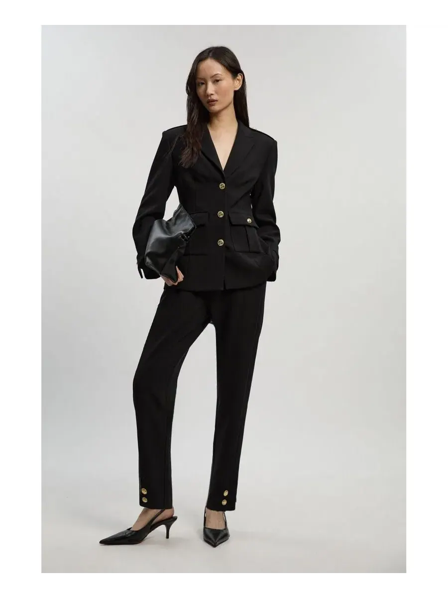 Укороченные военные прямые брюки Karen Millen — изображение 5 из 7, черный