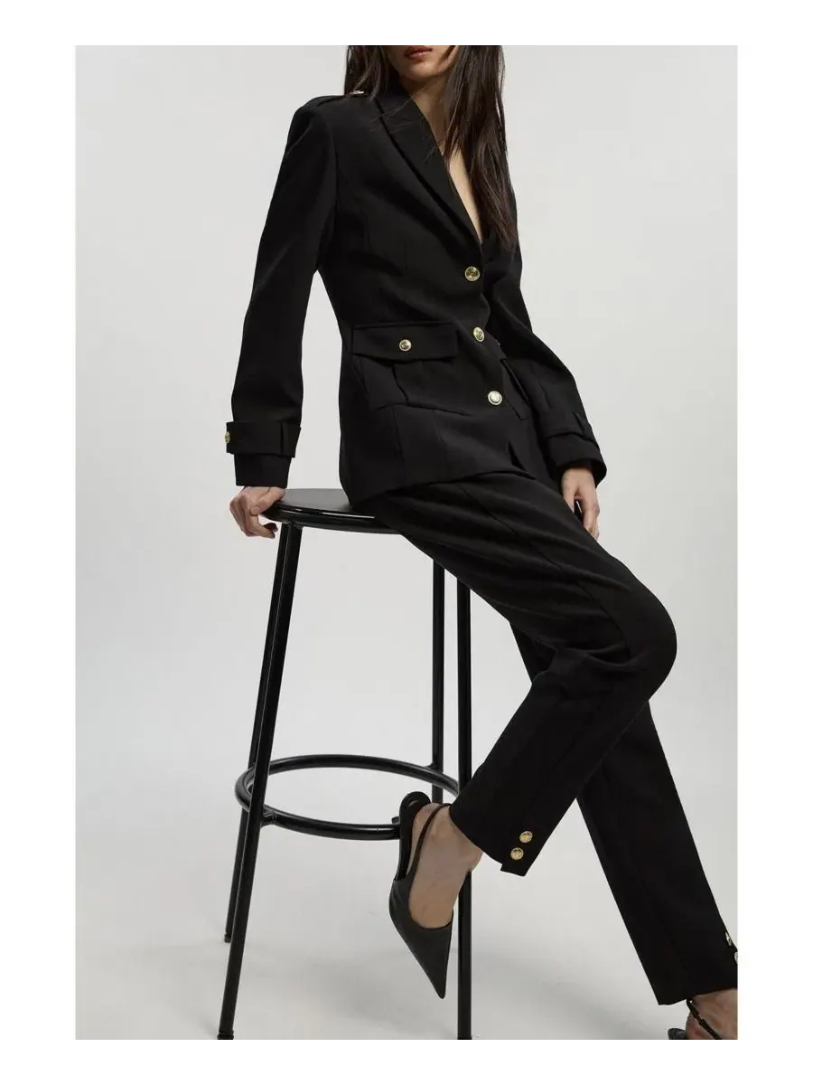 Укороченные военные прямые брюки Karen Millen — изображение 7 из 7, черный