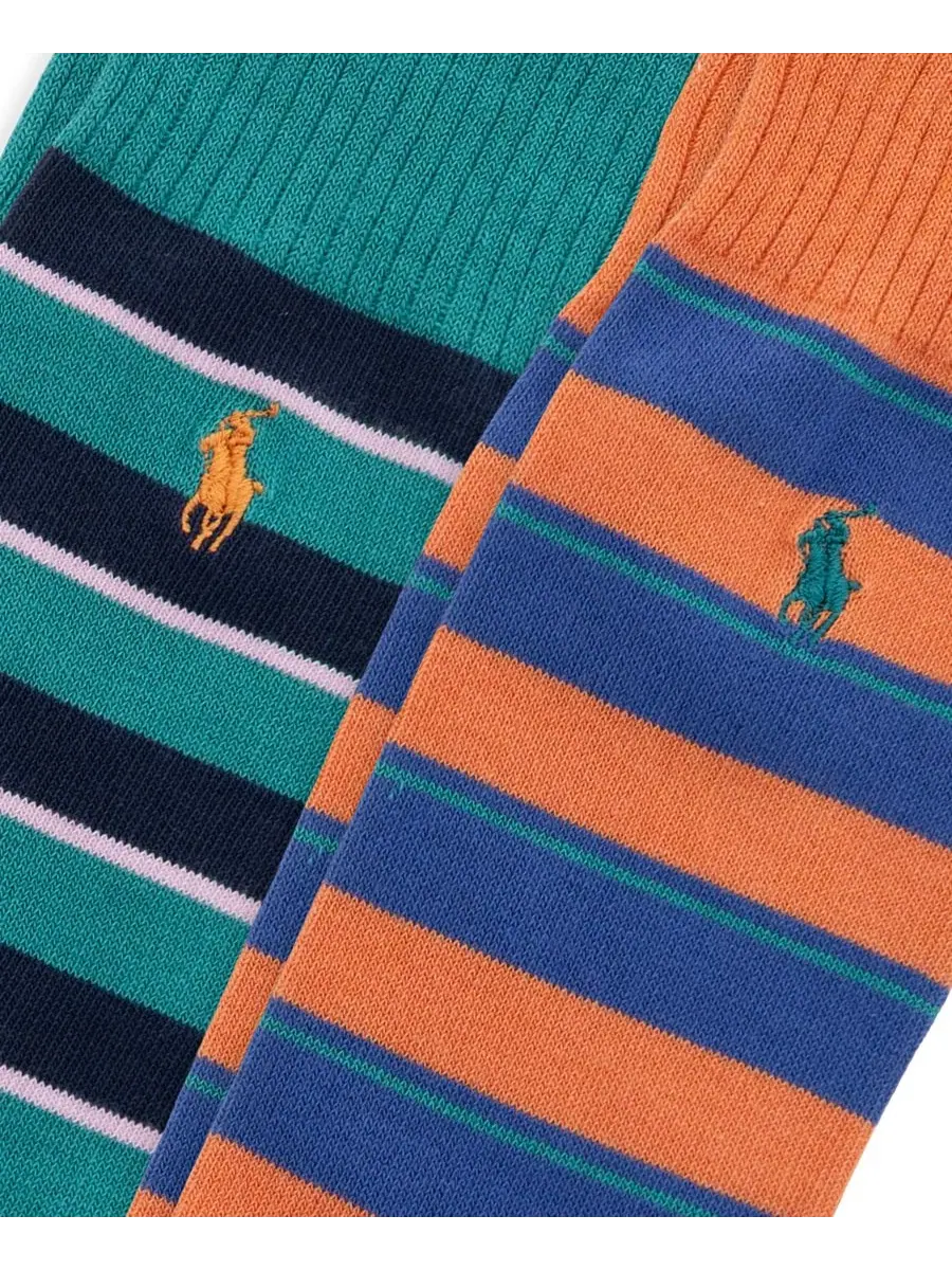 Мужские носки в разноцветную полоску, комплект из 2 пар Polo Ralph Lauren — изображение 2 из 3, оранжевый/зеленый
