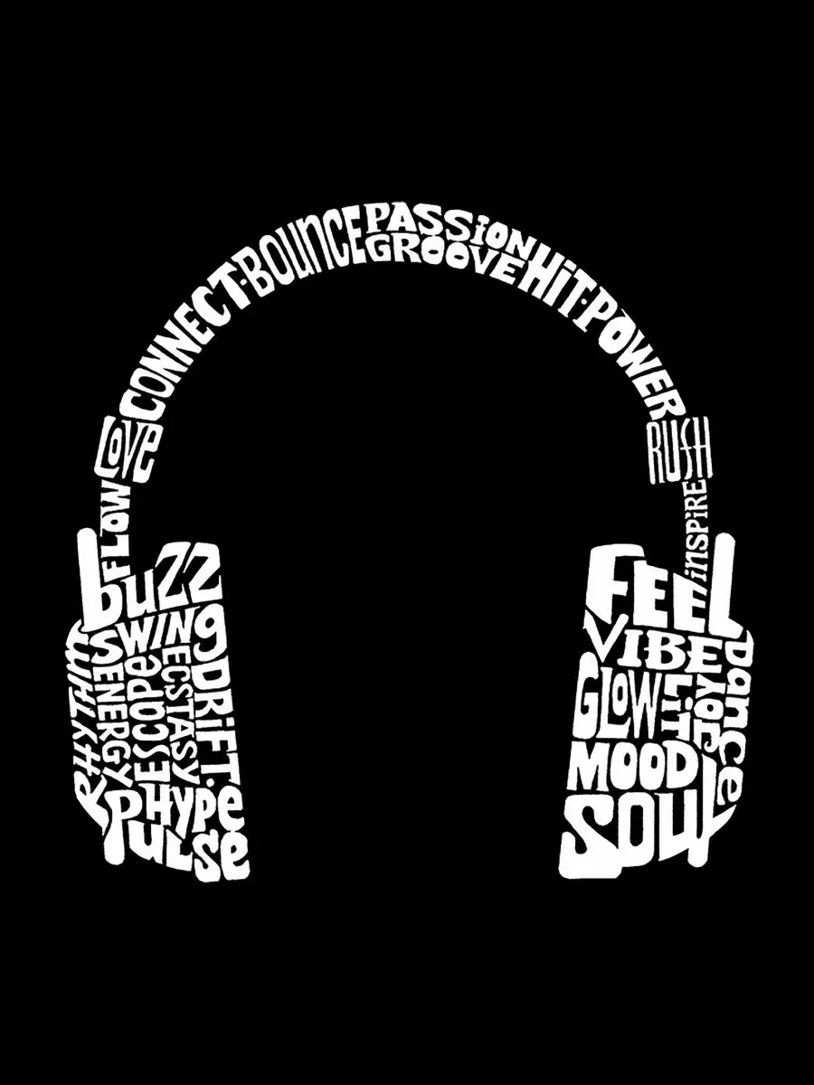 Женская толстовка с капюшоном Mood Headphones Word Art La Pop Art — изображение 3 из 3, черный
