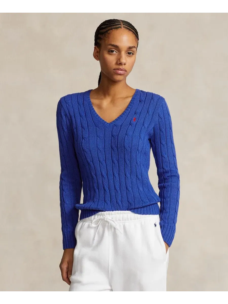 Свитер женский с V-образным вырезом, с косами Polo Ralph Lauren, Rugby Royal — изображение 1 из 20