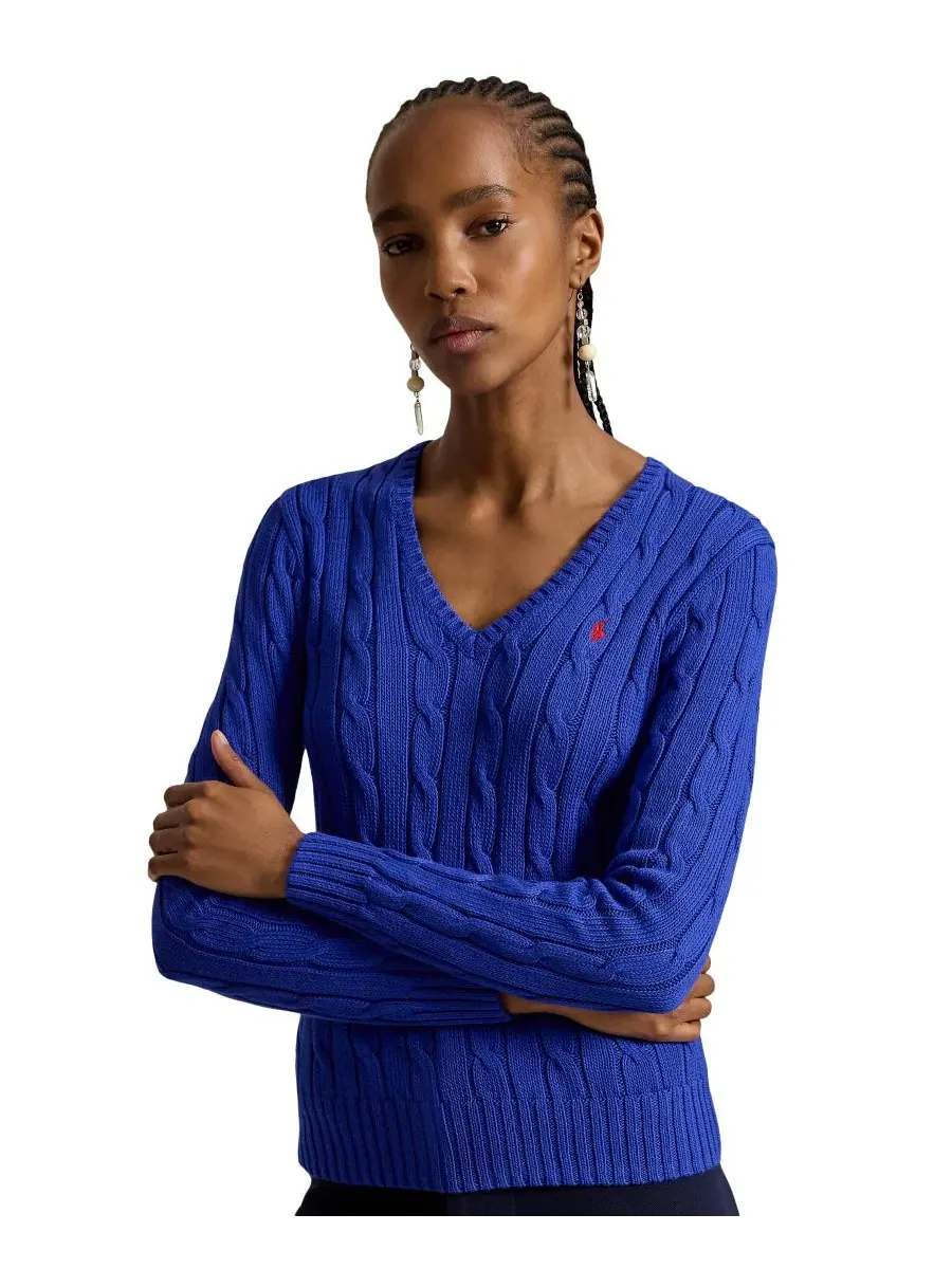 Свитер женский с V-образным вырезом, с косами Polo Ralph Lauren, Rugby Royal — изображение 7 из 20