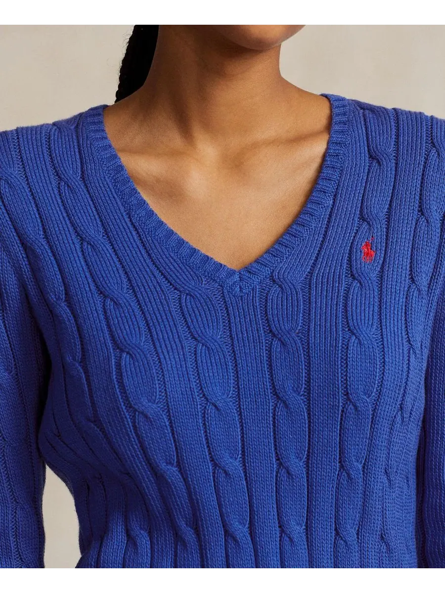 Свитер женский с V-образным вырезом, с косами Polo Ralph Lauren, Rugby Royal — изображение 8 из 20