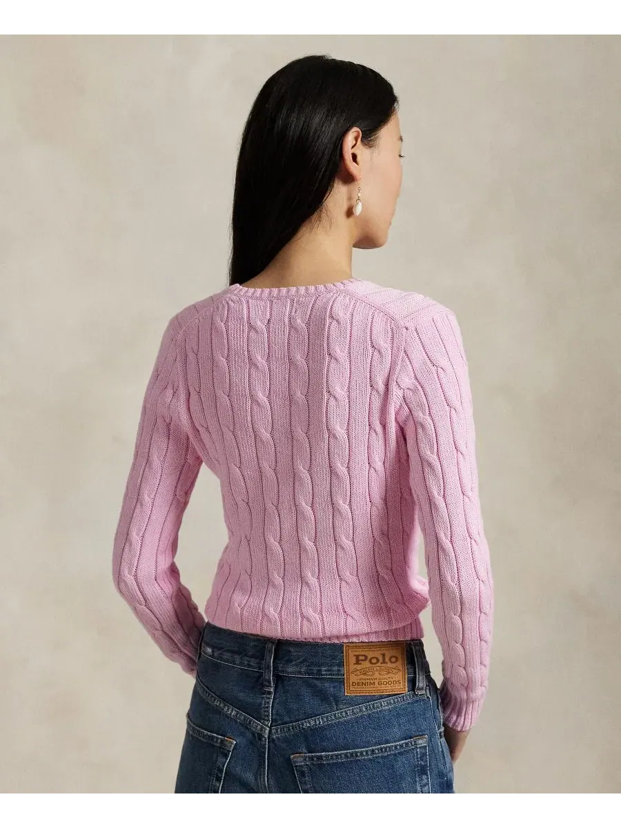 Свитер с V-образным вырезом из хлопка, модель Cable-Knit Cotton V-Neck Polo Ralph Lauren — изображение 19 из 20, синий