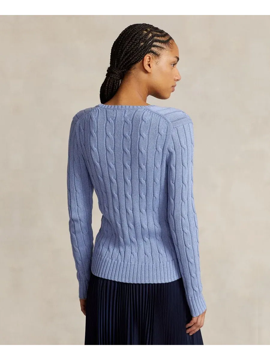 Свитер с V-образным вырезом из хлопка, модель Cable-Knit Cotton V-Neck Polo Ralph Lauren — изображение 8 из 20, синий