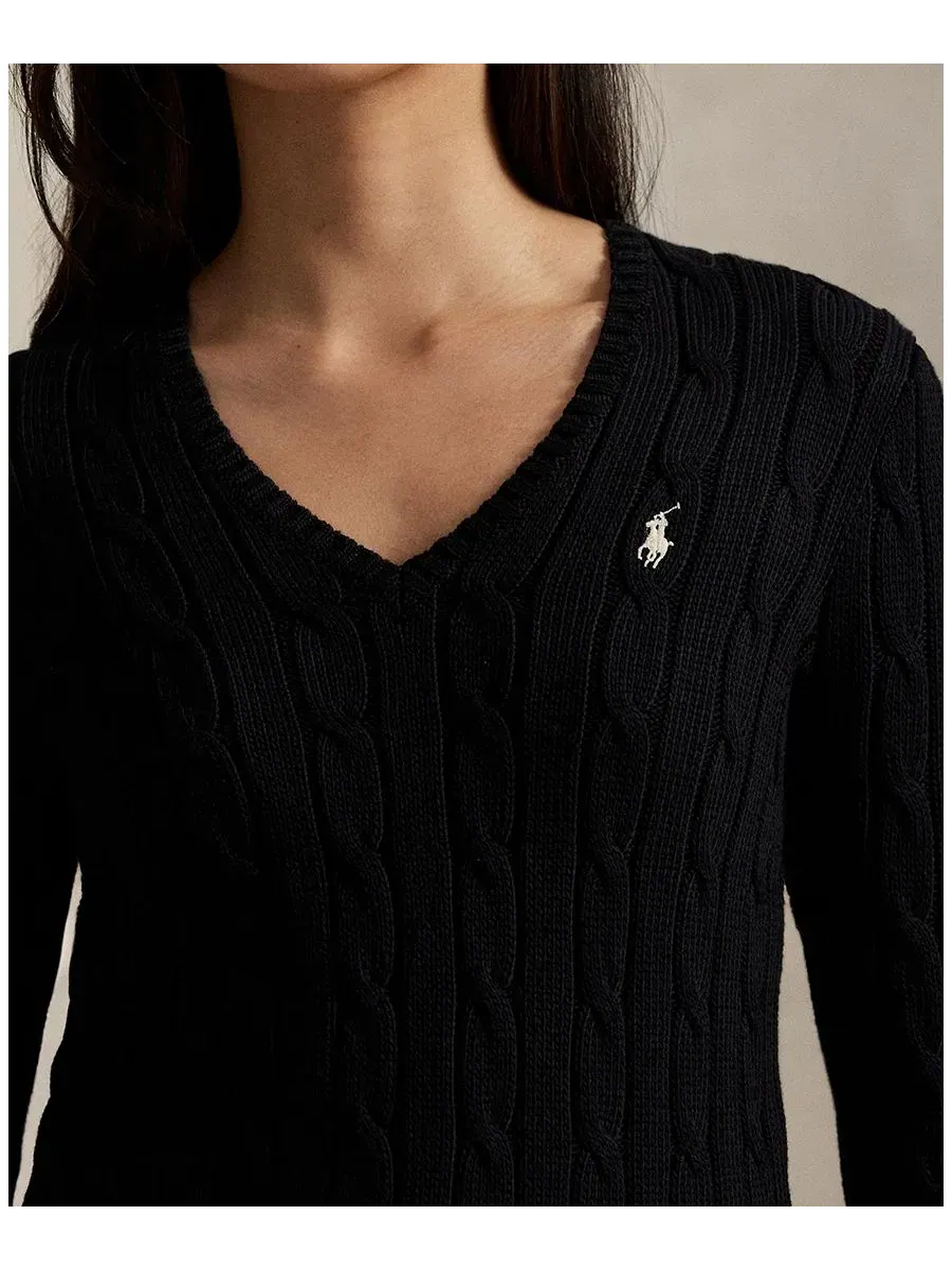 Свитер с V-образным вырезом, с косами, Slim Fit Polo Ralph Lauren — изображение 20 из 20, розовый