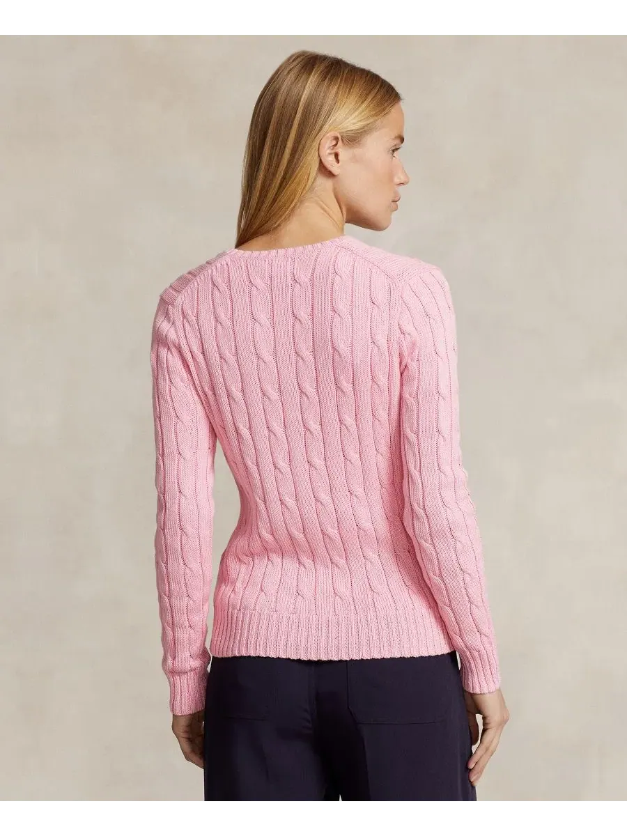 Свитер с V-образным вырезом, с косами, Slim Fit Polo Ralph Lauren — изображение 7 из 20, розовый