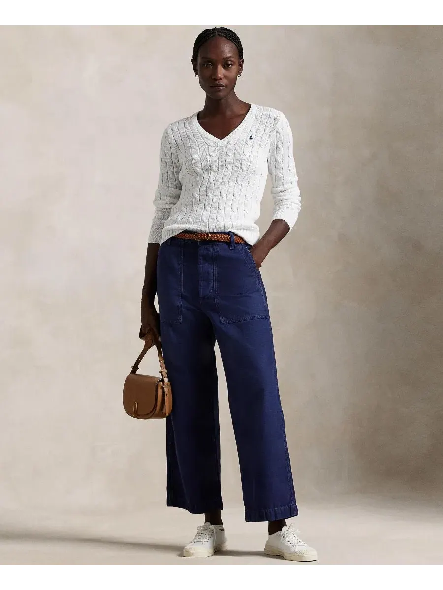 Женский свитер с V-образным вырезом, косая вязка Polo Ralph Lauren — изображение 2 из 20, белый