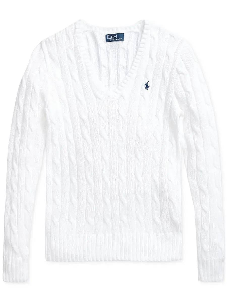 Женский свитер с V-образным вырезом, косая вязка Polo Ralph Lauren — изображение 9 из 20, белый