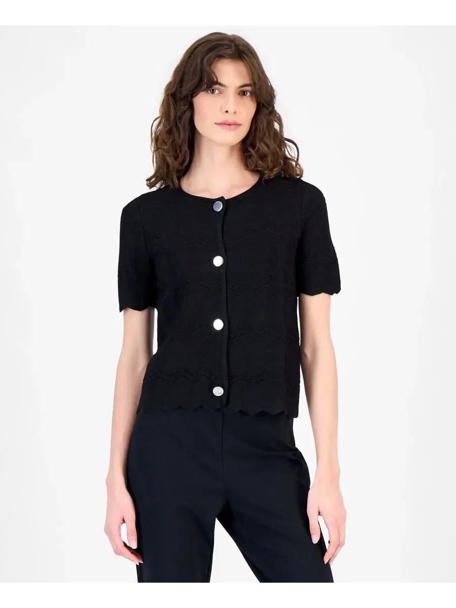 Женский кардиган с короткими рукавами и зигзагообразным узором Anne Klein