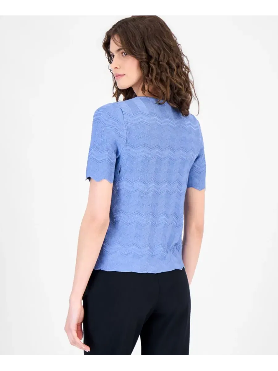 Женский кардиган с короткими рукавами и зигзагообразным узором Anne Klein — изображение 4 из 4, лагунный
