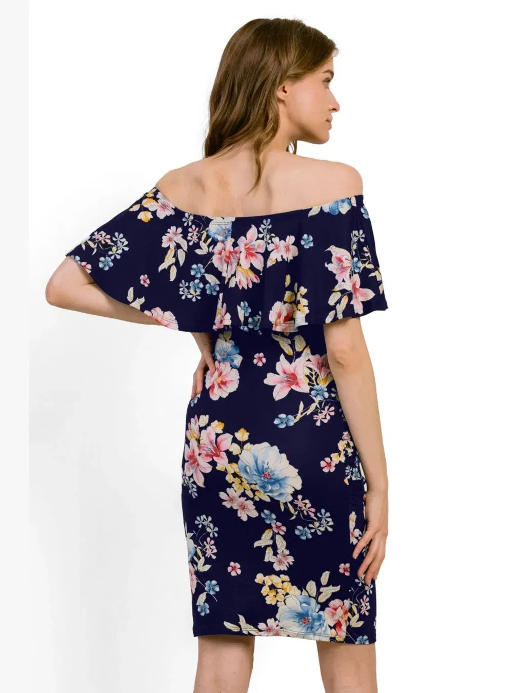 Платье для беременных без рукавов с цветочным принтом, модель Off-the-Shoulder Floral Ruffle — изображение 3 из 4