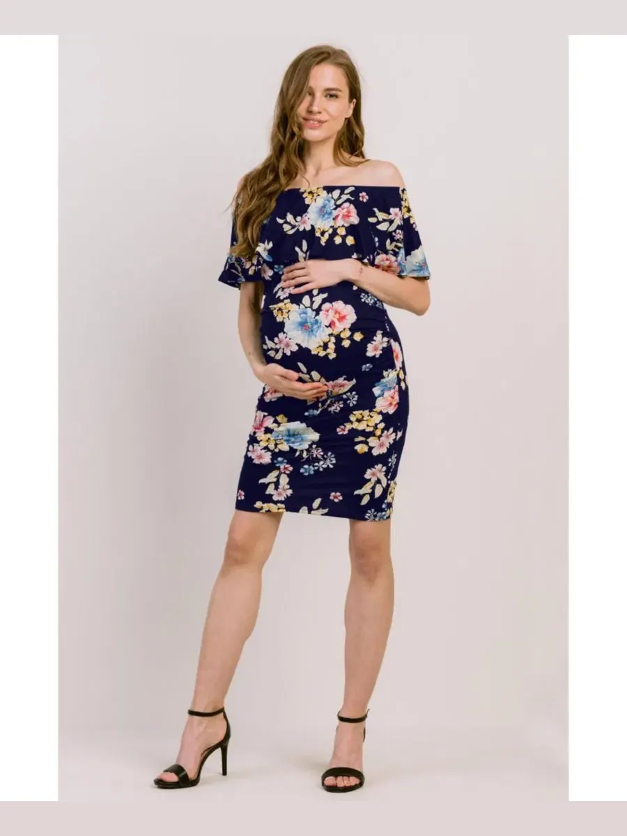 Платье для беременных без рукавов с цветочным принтом, модель Off-the-Shoulder Floral Ruffle — изображение 4 из 4