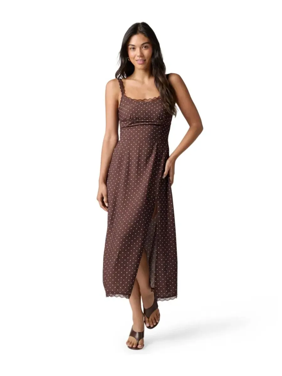 Платье-комбинация миди с разрезом, модель Scoop Neck Midi Slip Dress FLORENCE BY MILLS — коричневый