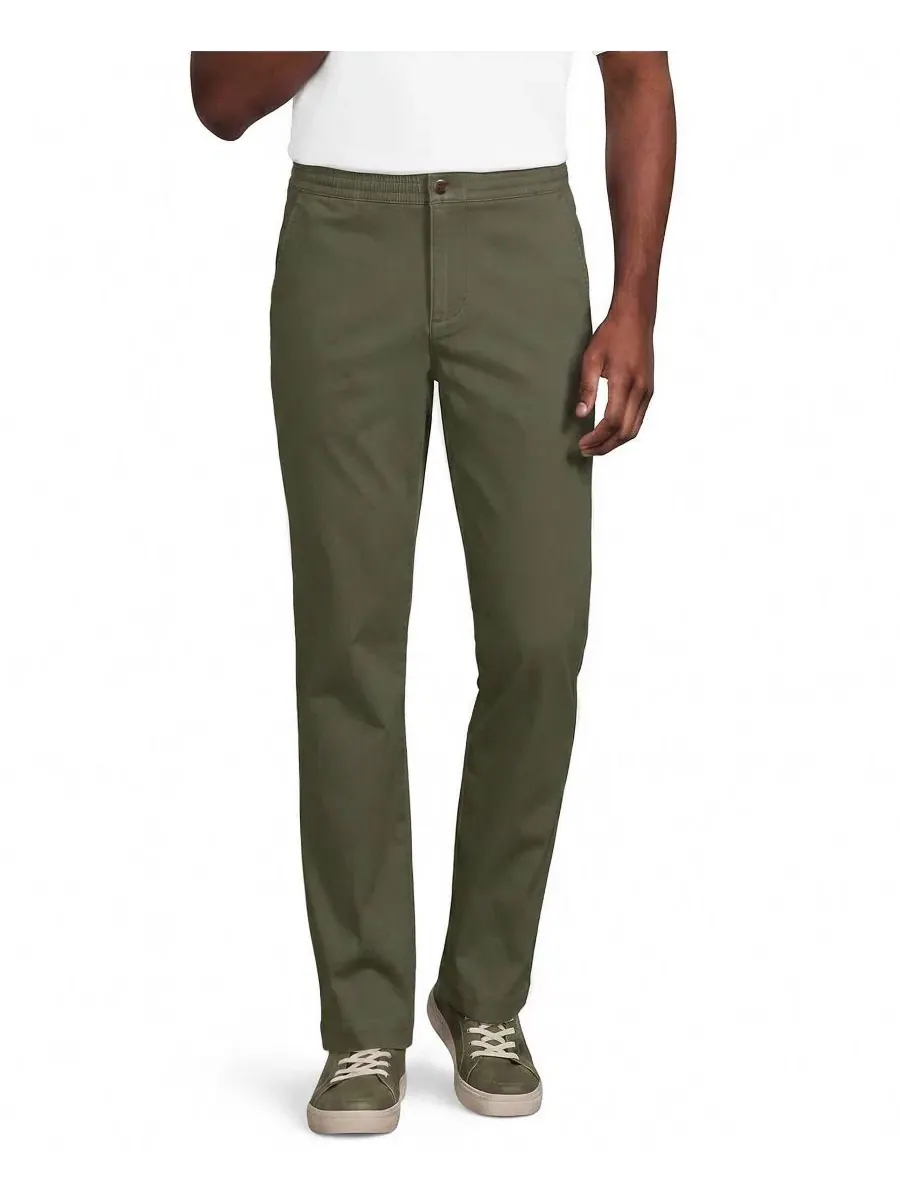 Брюки чинос с эластичным поясом Knockabout Classic Straight Fit Lands' End — изображение 2 из 4, зеленый