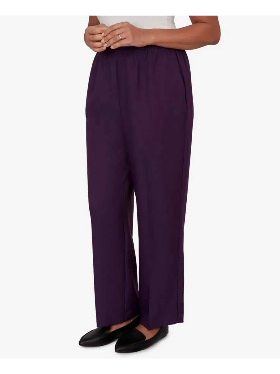 Брюки прямого кроя с эластичным поясом Petite Colored Classic Short-Length Alfred Dunner — изображение 2 из 5, сливавый