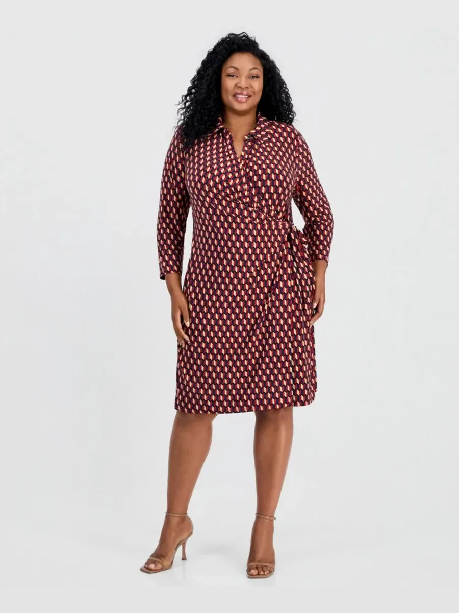 Платье с принтом с запахом Plus Size Printed Faux-Wrap Dress Anne Klein — изображение 1 из 5, мульти