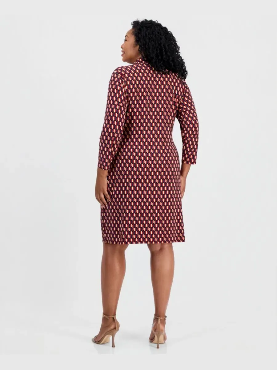 Платье с принтом с запахом Plus Size Printed Faux-Wrap Dress Anne Klein — изображение 2 из 5, мульти