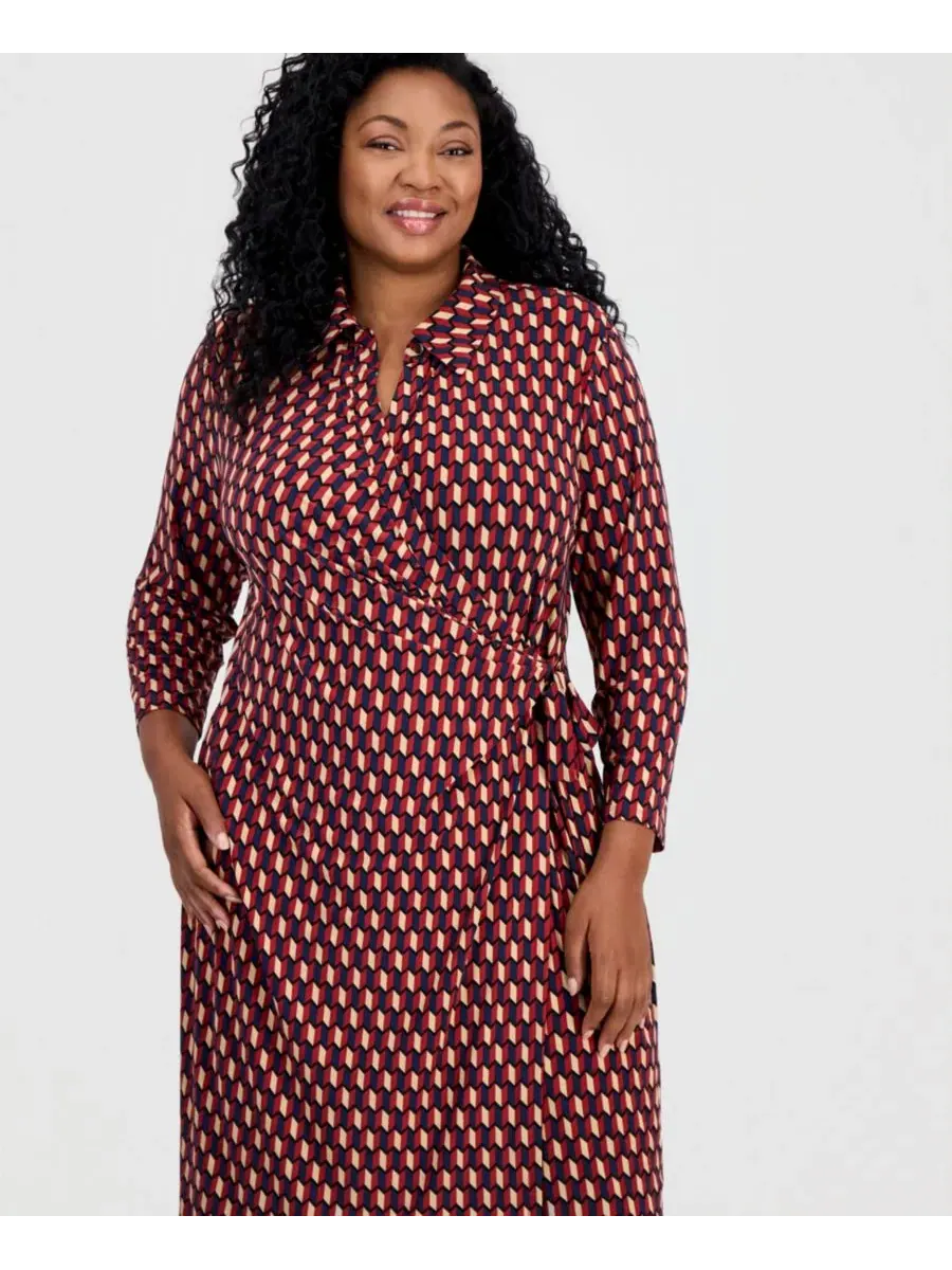 Платье с принтом с запахом Plus Size Printed Faux-Wrap Dress Anne Klein — изображение 3 из 5, мульти