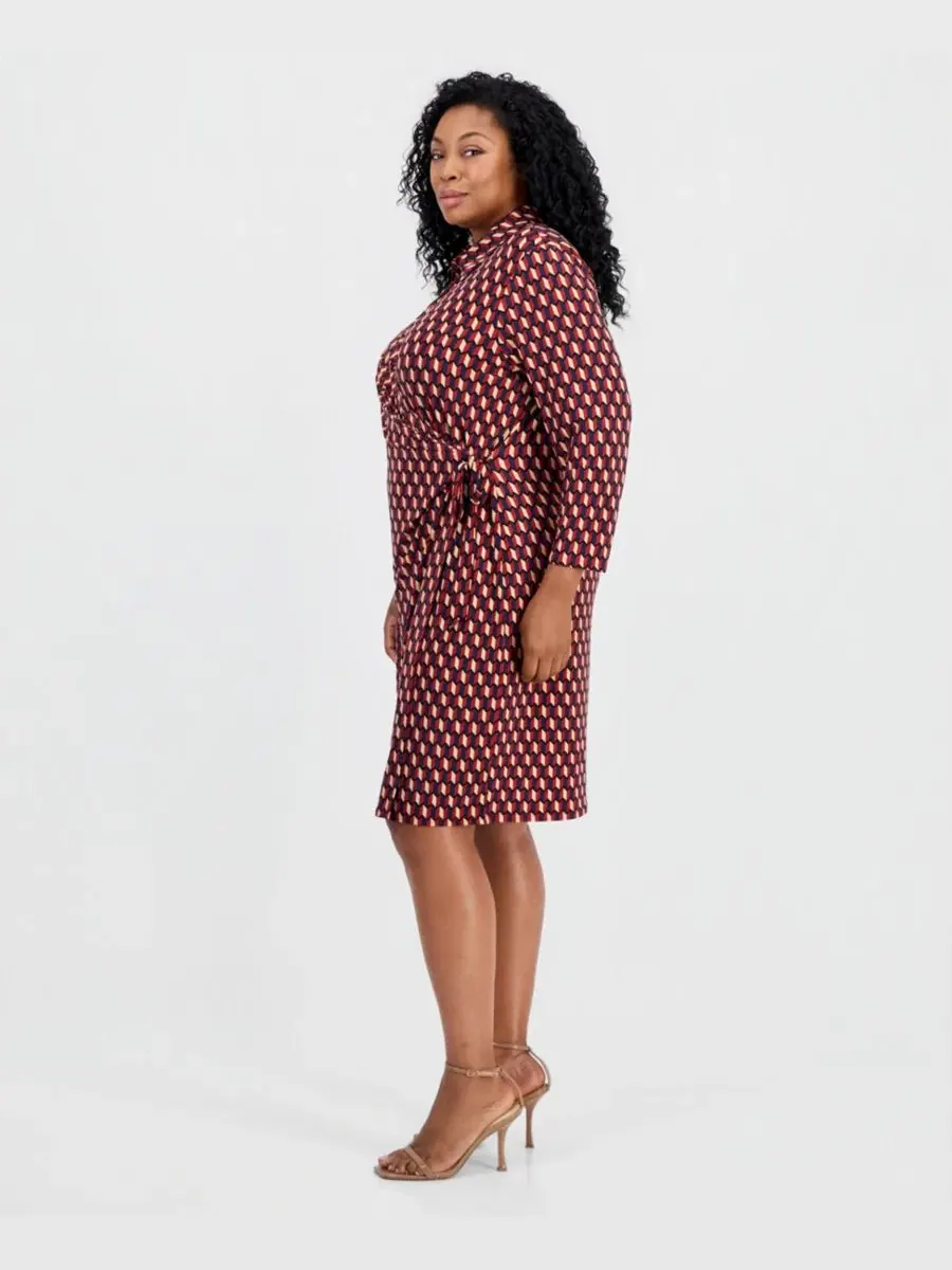 Платье с принтом с запахом Plus Size Printed Faux-Wrap Dress Anne Klein — изображение 4 из 5, мульти