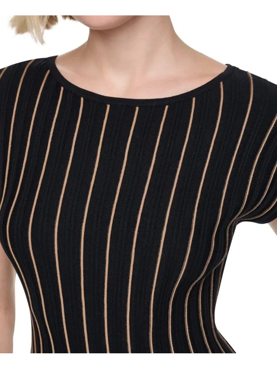 Платье-трапеция с ребристым трикотажем, с коротким рукавом DKNY — изображение 5 из 6, черный