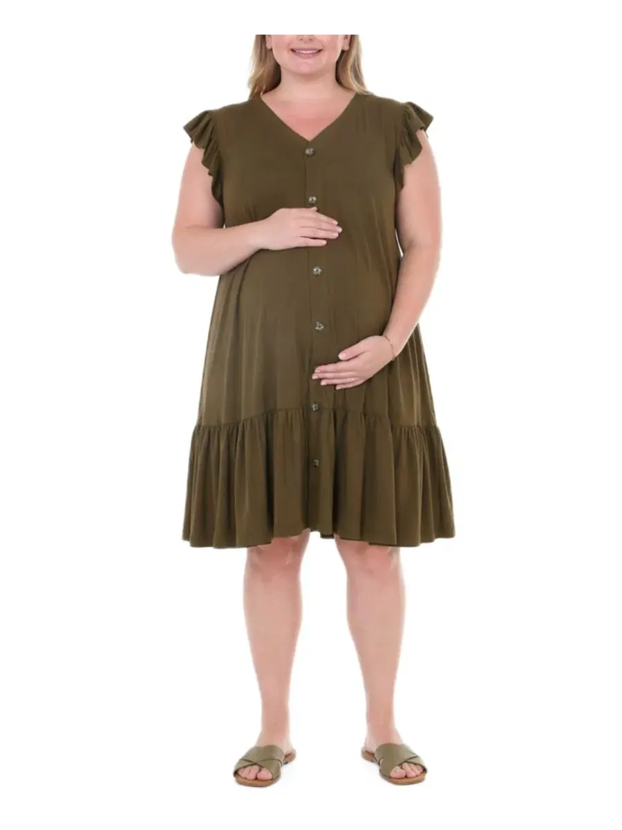 Платье для беременных с рукавом-крылышко и пуговицами спереди Plus Size Flutter-Sleeve Button-Front — изображение 1 из 5
