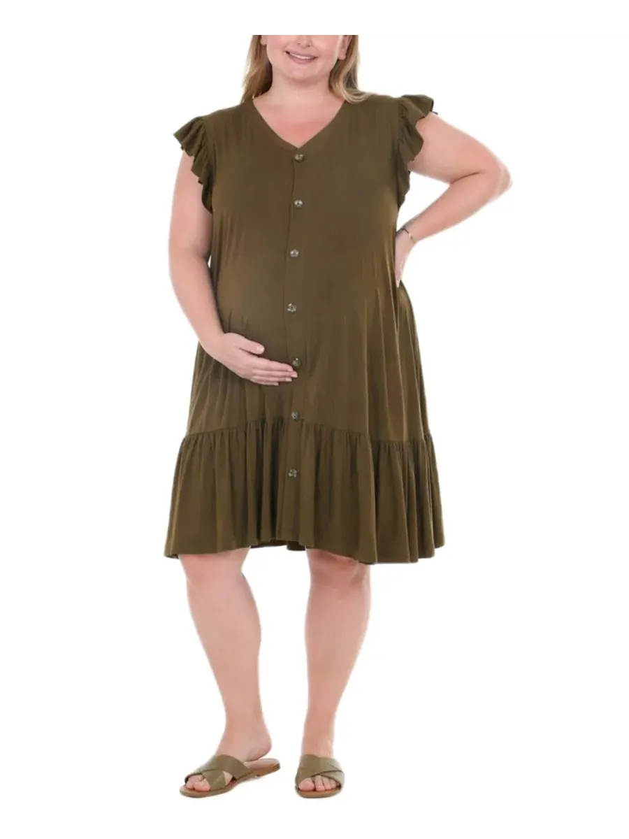 Платье для беременных с рукавом-крылышко и пуговицами спереди Plus Size Flutter-Sleeve Button-Front — изображение 2 из 5