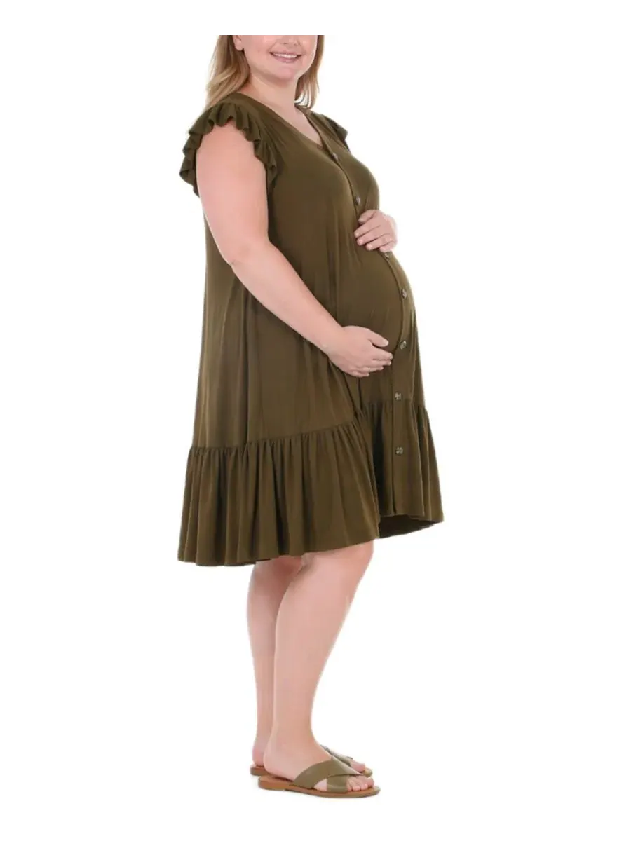 Платье для беременных с рукавом-крылышко и пуговицами спереди Plus Size Flutter-Sleeve Button-Front — изображение 3 из 5