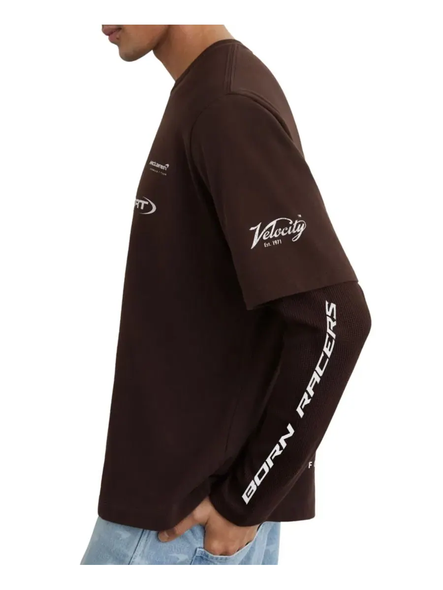 Футболка REISS Rovik McLaren Racing с двойным слоем рукавов, свободный крой — изображение 4 из 5, коричневый