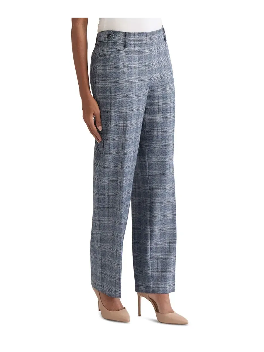 Брюки прямого кроя с принтом в клетку Petite Plaid Straight-Leg Pull-On Pants Jones New York — изображение 2 из 3