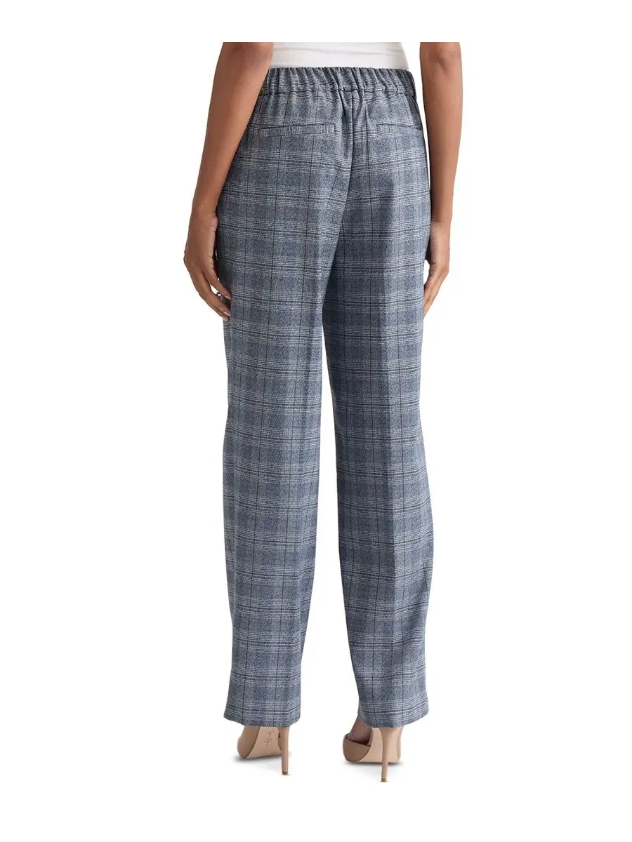 Брюки прямого кроя с принтом в клетку Petite Plaid Straight-Leg Pull-On Pants Jones New York — изображение 3 из 3