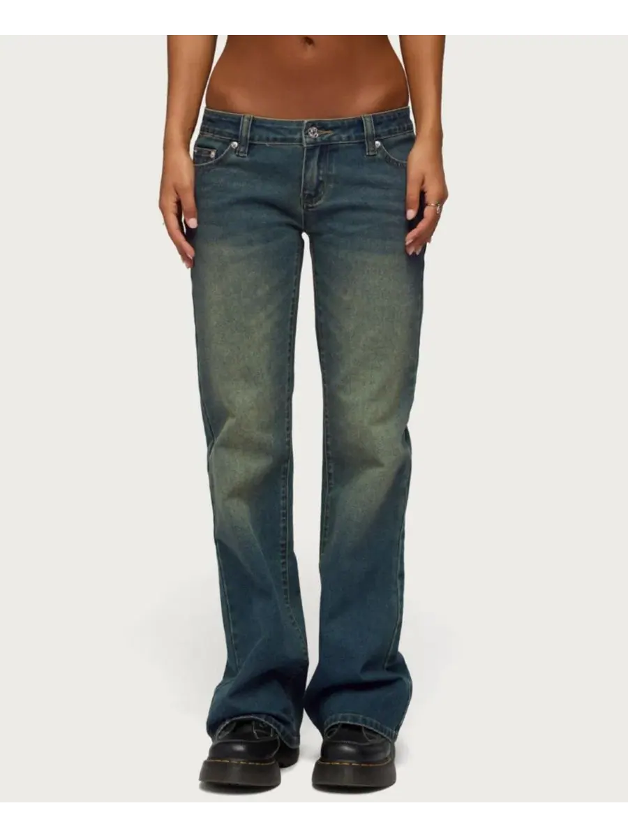 Джинсы-клеш женские с заниженной посадкой Moonie Low-Rise Bootcut Stretchy Denim Jeans Edikted — изображение 1 из 5, синий
