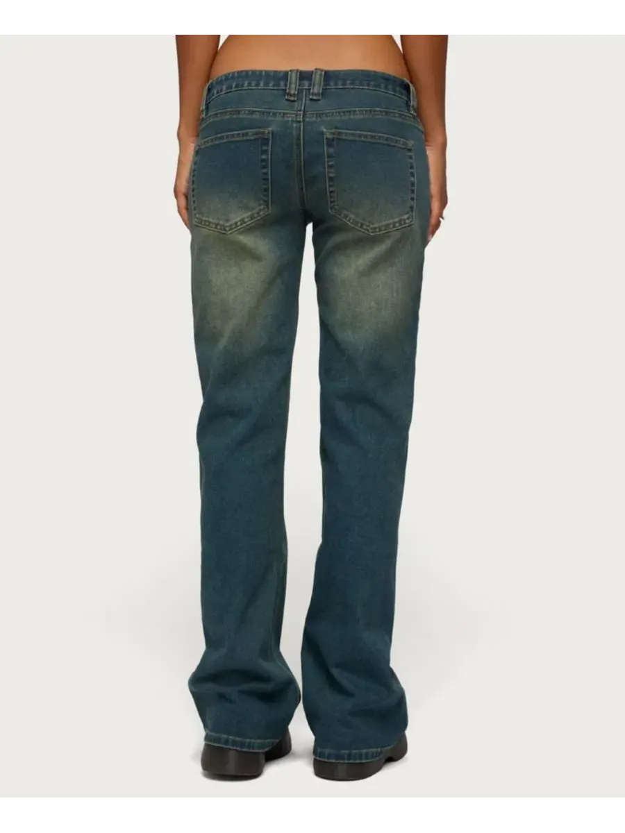 Джинсы-клеш женские с заниженной посадкой Moonie Low-Rise Bootcut Stretchy Denim Jeans Edikted — изображение 3 из 5, синий