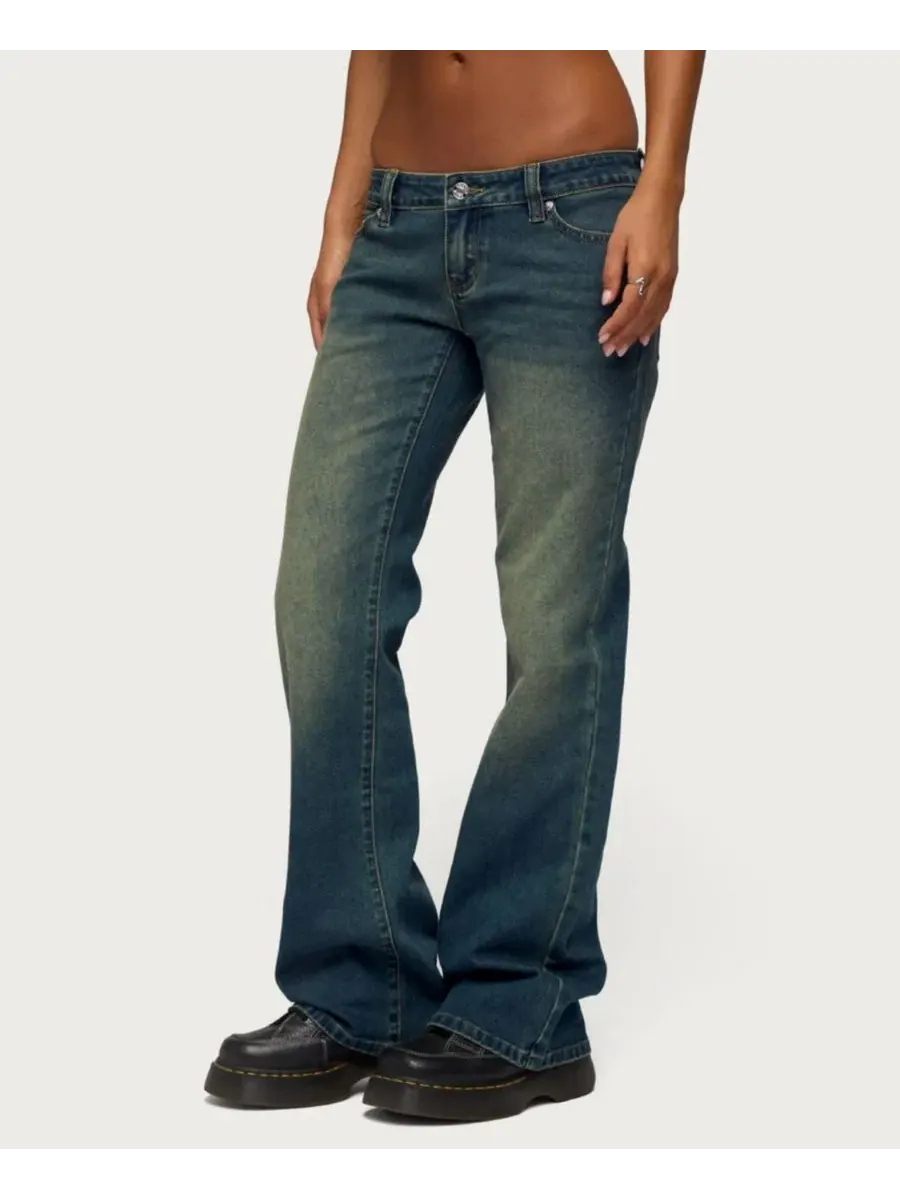 Джинсы-клеш женские с заниженной посадкой Moonie Low-Rise Bootcut Stretchy Denim Jeans Edikted — изображение 4 из 5, синий