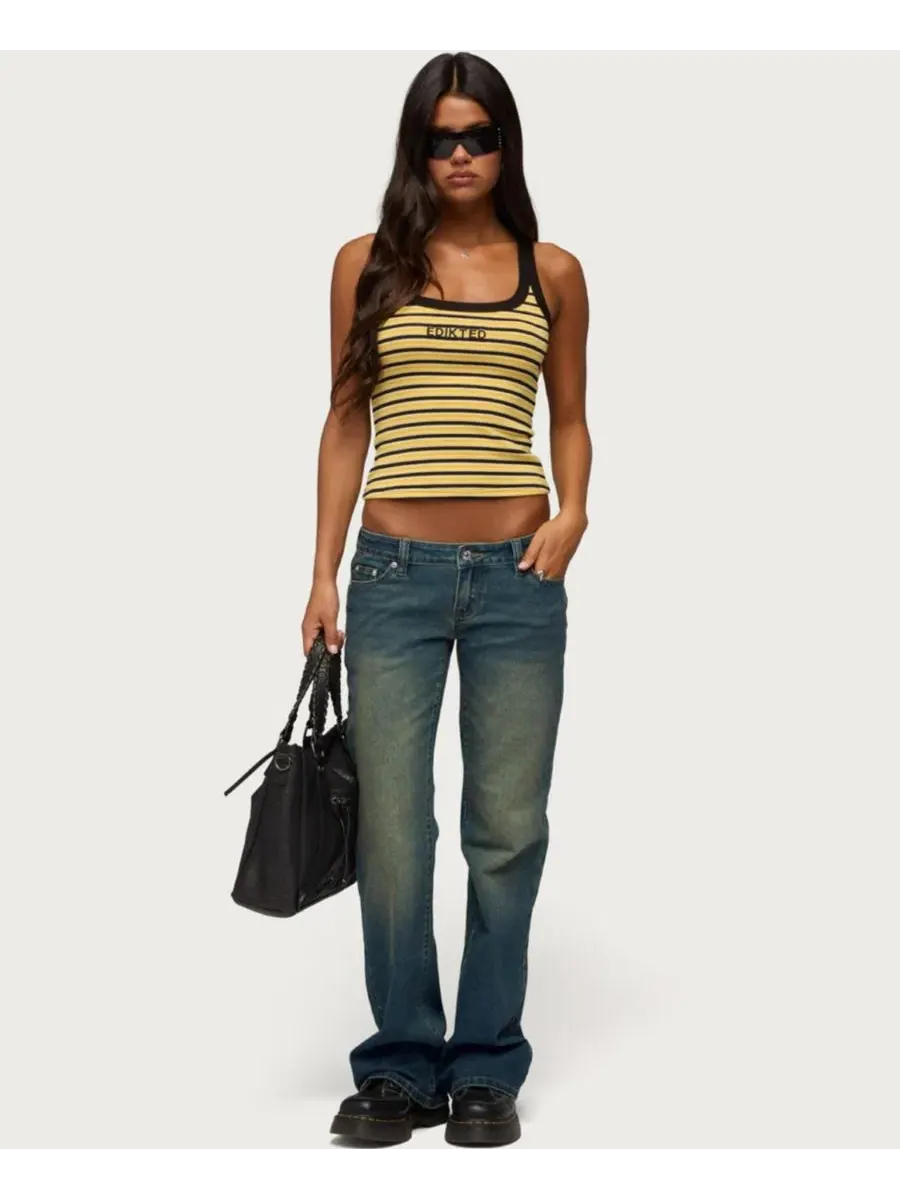Джинсы-клеш женские с заниженной посадкой Moonie Low-Rise Bootcut Stretchy Denim Jeans Edikted — изображение 5 из 5, синий