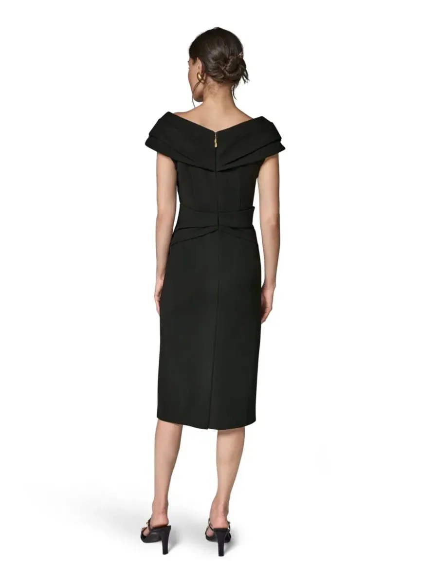Платье-футляр миди с портретным вырезом и поясом с пряжкой, модель Portrait Neck Sheath Midi Dress — изображение 4 из 7