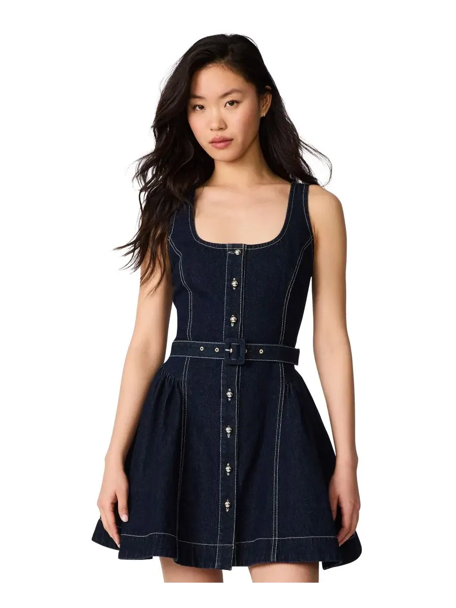 Платье мини на пуговицах Maila Denim Button-Front Mini Dress Steve Madden — изображение 2 из 7, джинсовый синий
