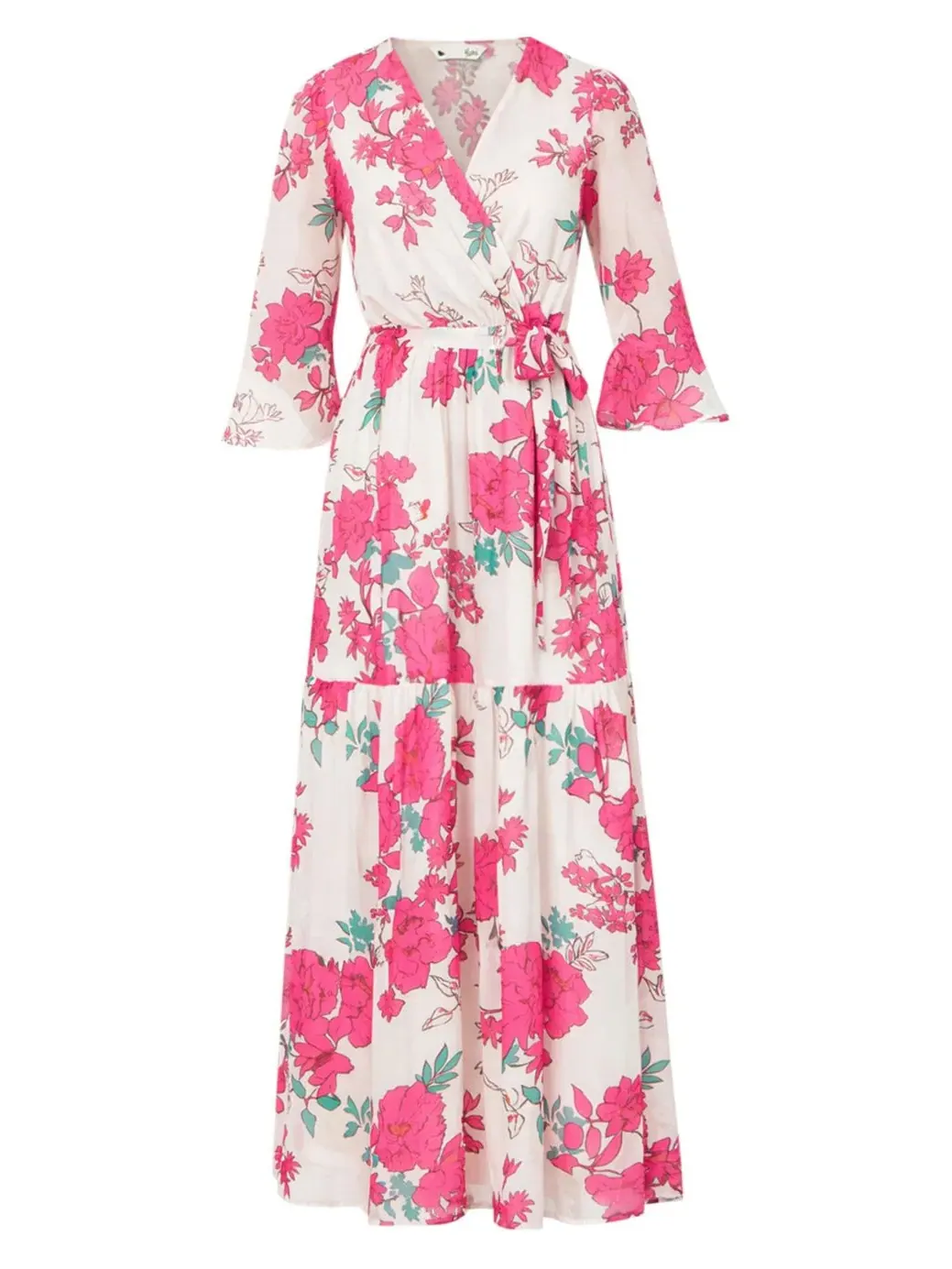 Платье-макси с принтом Blossom Print Maxi Wrap Dress Yumi — изображение 6 из 8, розовый