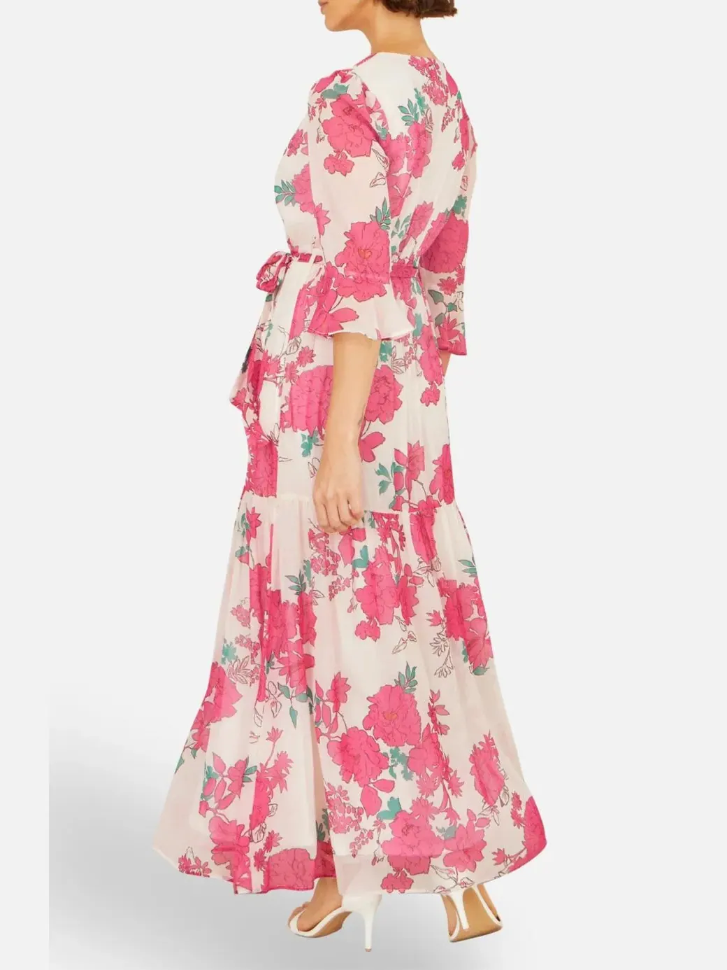 Платье-макси с принтом Blossom Print Maxi Wrap Dress Yumi — изображение 7 из 8, розовый