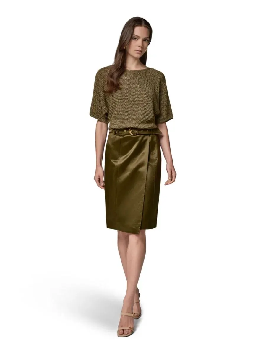 Юбка-карандаш глэйзед хлопок с поясом Donna Karan New York — изображение 2 из 7, оливковый