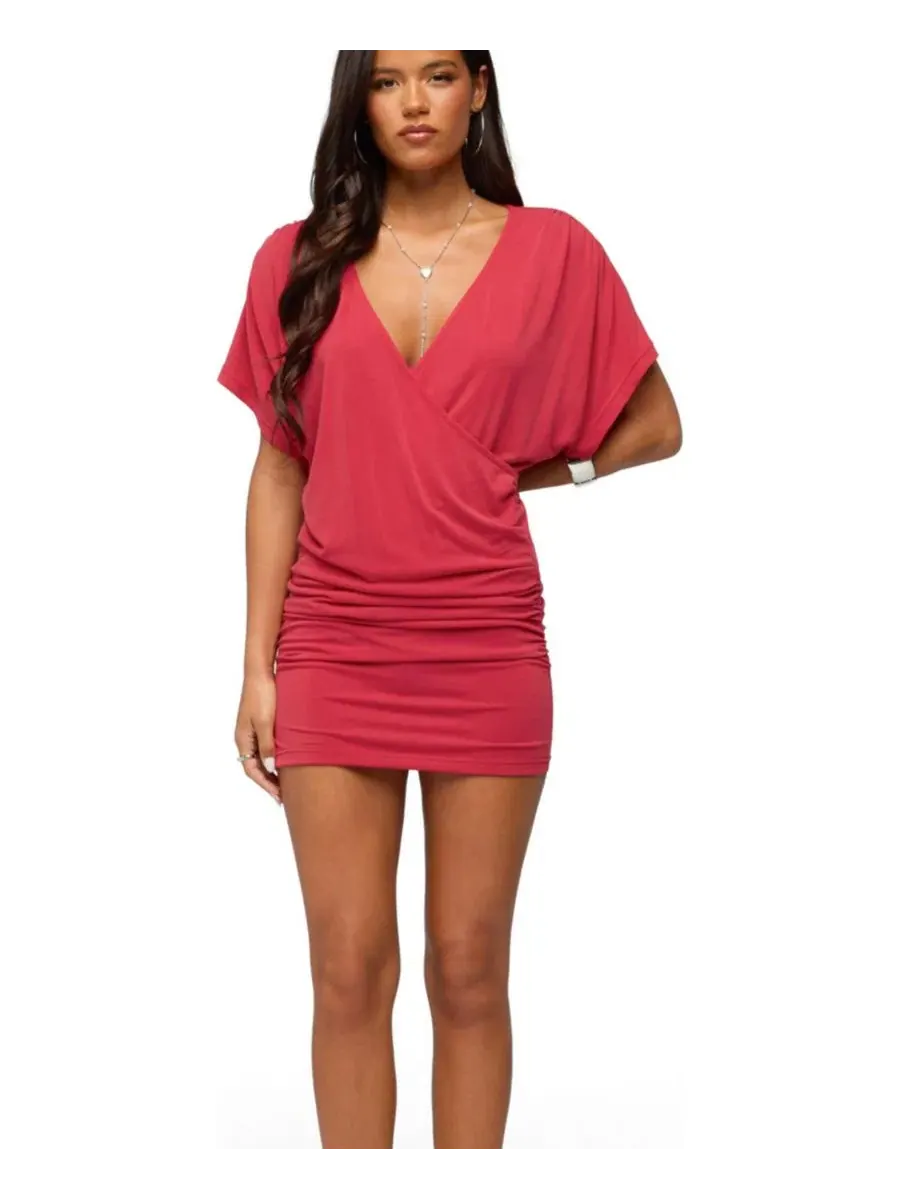 Платье-миди с запахом Yaara Wrap Mini Ruched Body-Con Edikted — изображение 1 из 5, красный